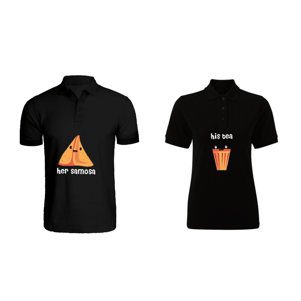 BYFT010860 BYFT Polo Neck T Shirt Printed Black XL 220 GSM Cotton His Tea Her Samosa Design Set of 2.png