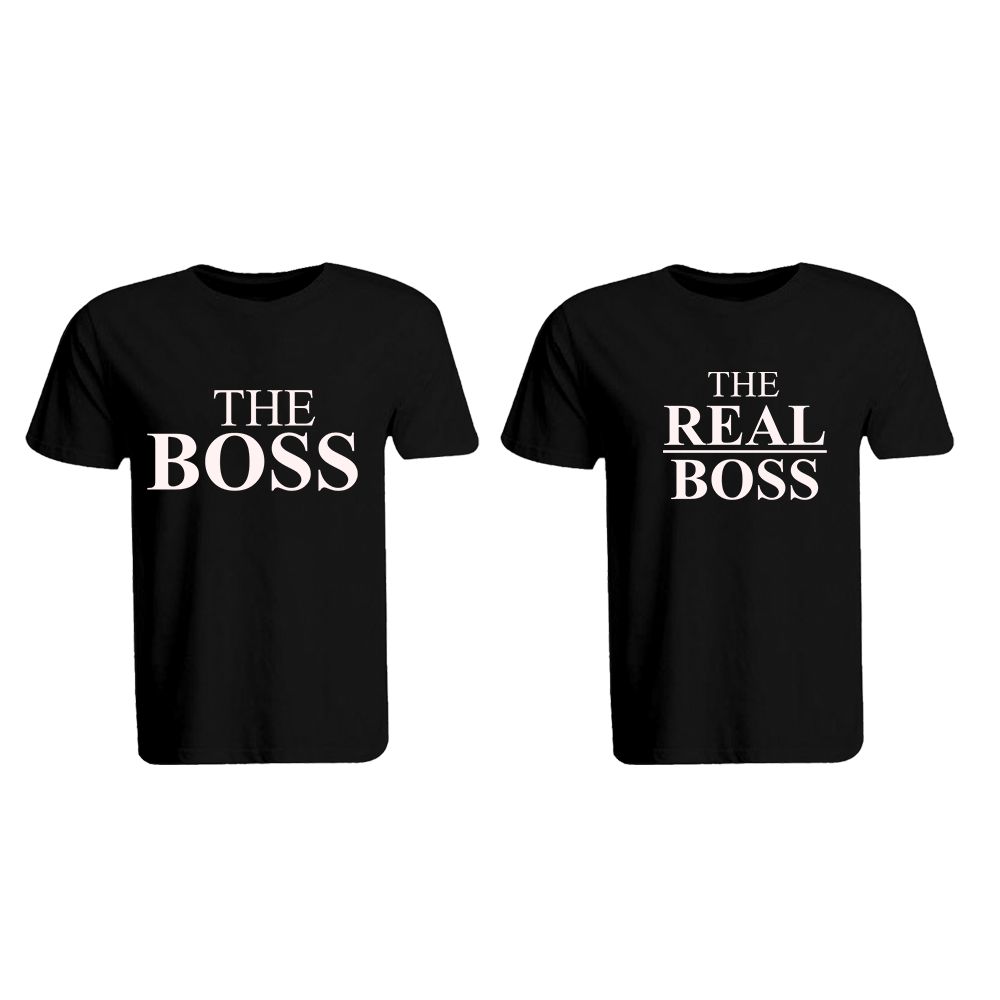 BYFT010862 BYFT Round Neck T Shirt Printed Black XL 190 GSM Cotton The Boss The Real Boss Design Set of 2.png