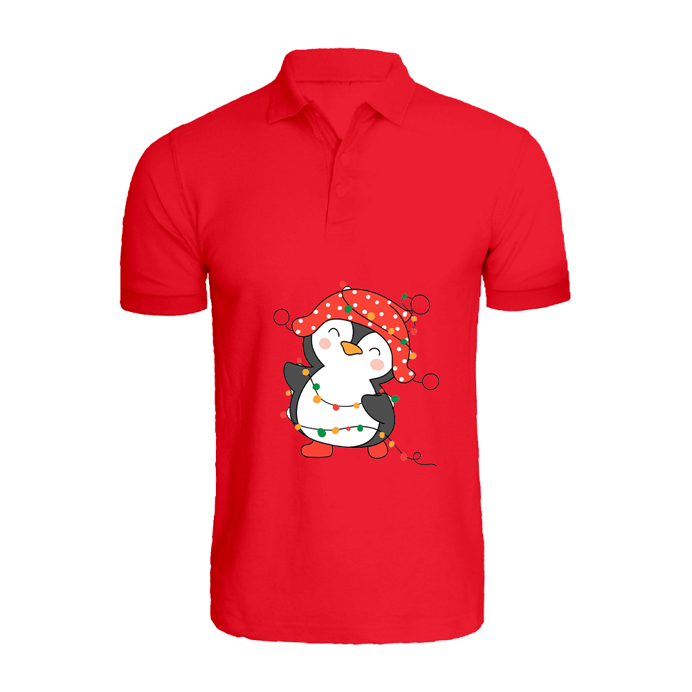 BYFT011072 BYFT Polo Neck T Shirt Printed Red XXL 220 GSM Cotton Penguin Entangled in String Lights Set of 1.png