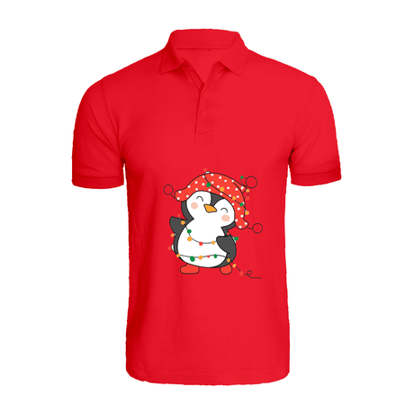 BYFT011072 BYFT Polo Neck T Shirt Printed Red XXL 220 GSM Cotton Penguin Entangled in String Lights Set of 1.png