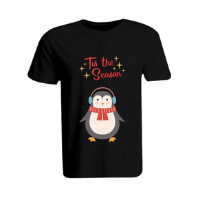 BYFT011095 BYFT Round Neck T Shirt Printed Black XXL 190 GSM Cotton Tis The Season Penguin Set of 1