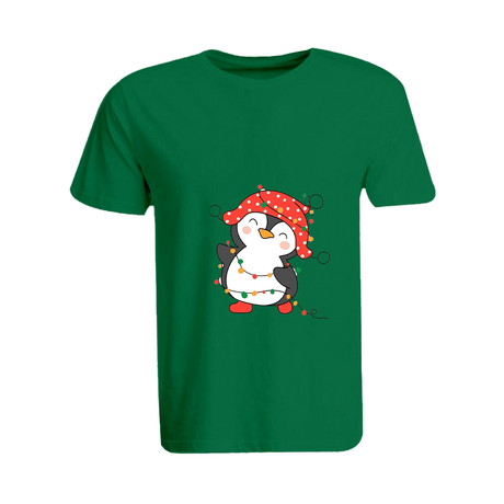 BYFT011102 BYFT Round Neck T Shirt Printed Green XXL 190 GSM Cotton Penguin Entangled in String Lights Set of 1.png