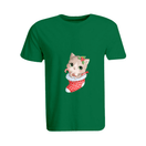 BYFT011103 BYFT Round Neck T Shirt Printed Green XXL 190 GSM Cotton Cat inside Christmas Stokings Set of 1