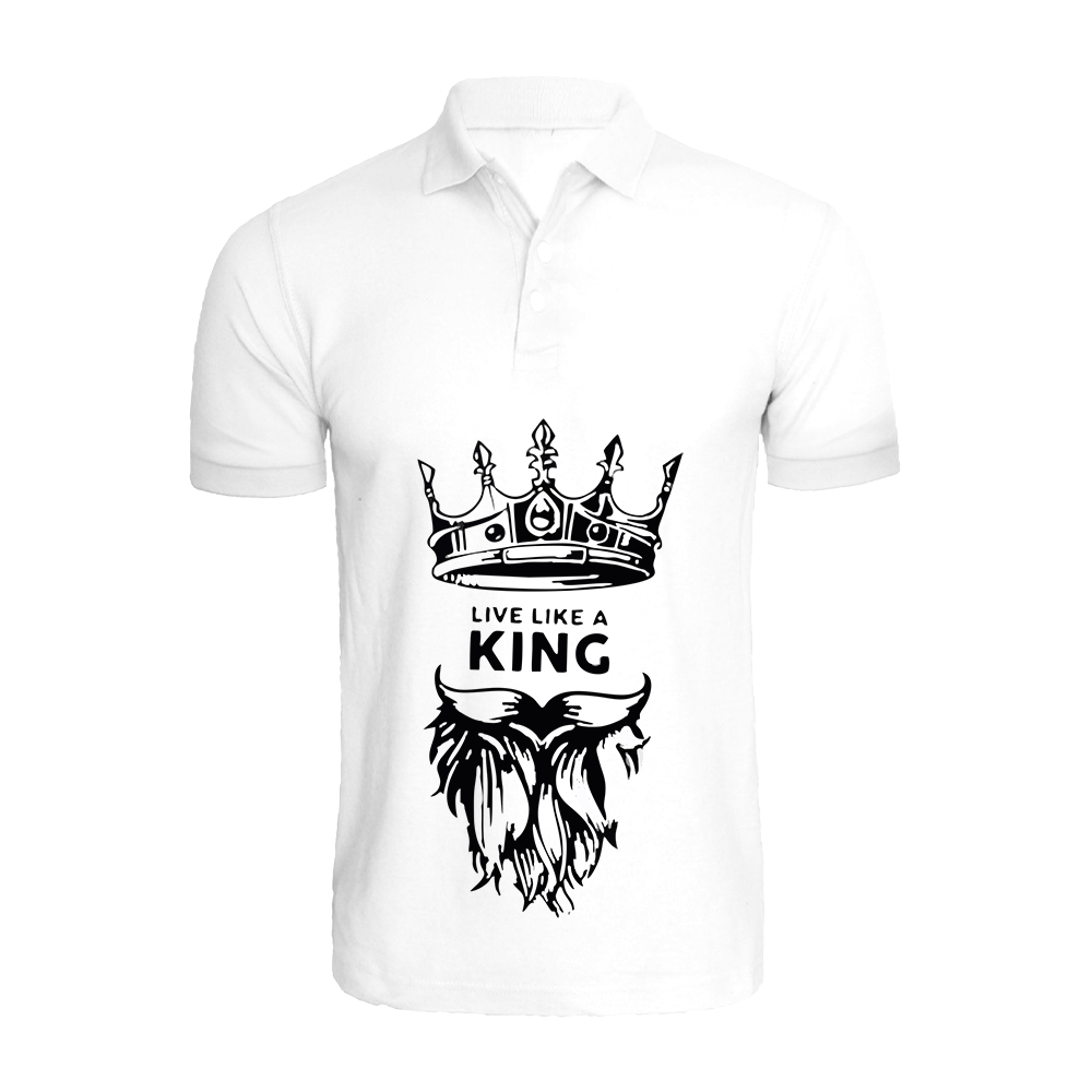 BYFT011254 BYFT Polo Neck T Shirt Printed White XXL 220 GSM Cotton Live Like A King Design Set of 1.png