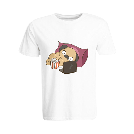 BYFT011256 BYFT Round Neck T Shirt Printed White XXL 190 GSM Cotton Binge Watching Pug Design Set of 1.png