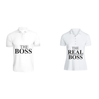 BYFT011329 BYFT Polo Neck T Shirt Printed White XXL 220 GSM Cotton The Boss The Real Boss Design Set of 2