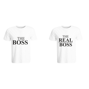 BYFT011344 BYFT Round Neck T Shirt Printed White XXL 190 GSM Cotton The Boss The Real Boss Design Set of 2
