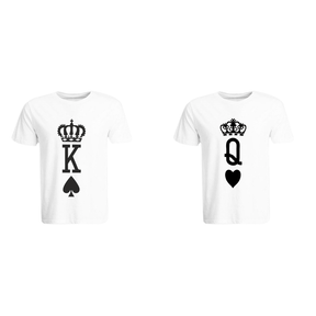 BYFT011348 BYFT Round Neck T Shirt Printed White XXL 190 GSM Cotton Crown King Queen Design Set of 2