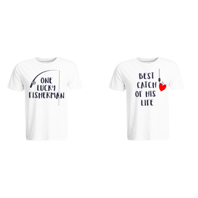 BYFT011354 BYFT Round Neck T Shirt Printed White XXL 190 GSM Cotton Best Catch Fisherman Design Set of 2