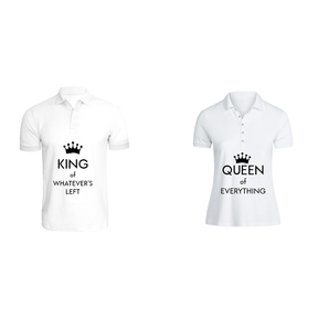BYFT011355 BYFT Round Neck T Shirt Printed White XXL 190 GSM Cotton King of Whatever Left Queen of Everything Design Set of 2