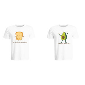 BYFT011356 BYFT Round Neck T Shirt Printed White XXL 190 GSM Cotton The Avacado to My Toast Design Set of 2