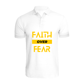 BYFT011598 BYFT Polo Neck Printed White XL T Shirt 220 GSM Cotton Faith Over Fear Set of 1