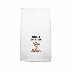 BYFT Embroidered For You Personalised Cotton Hand Towel - Kitchen Open from Iftar till Suhoor Design High Quality Embroidery Perfect For Gifting