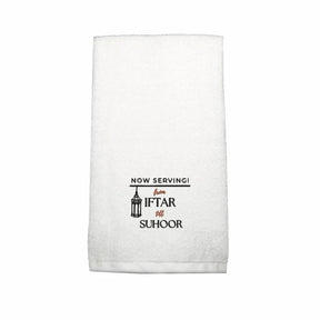 BYFT Embroidered For You Personalised Cotton Hand Towel - Now Serving from Iftar to Suhoor Design High Quality Embroidery Perfect For Gifting