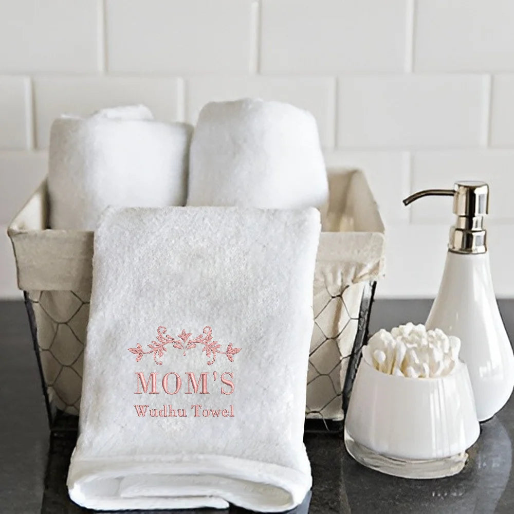 BYFT Embroidered For You Personalised Cotton Hand Towel - Mom's Wudhu Design High Quality Embroidery Perfect For Gifting