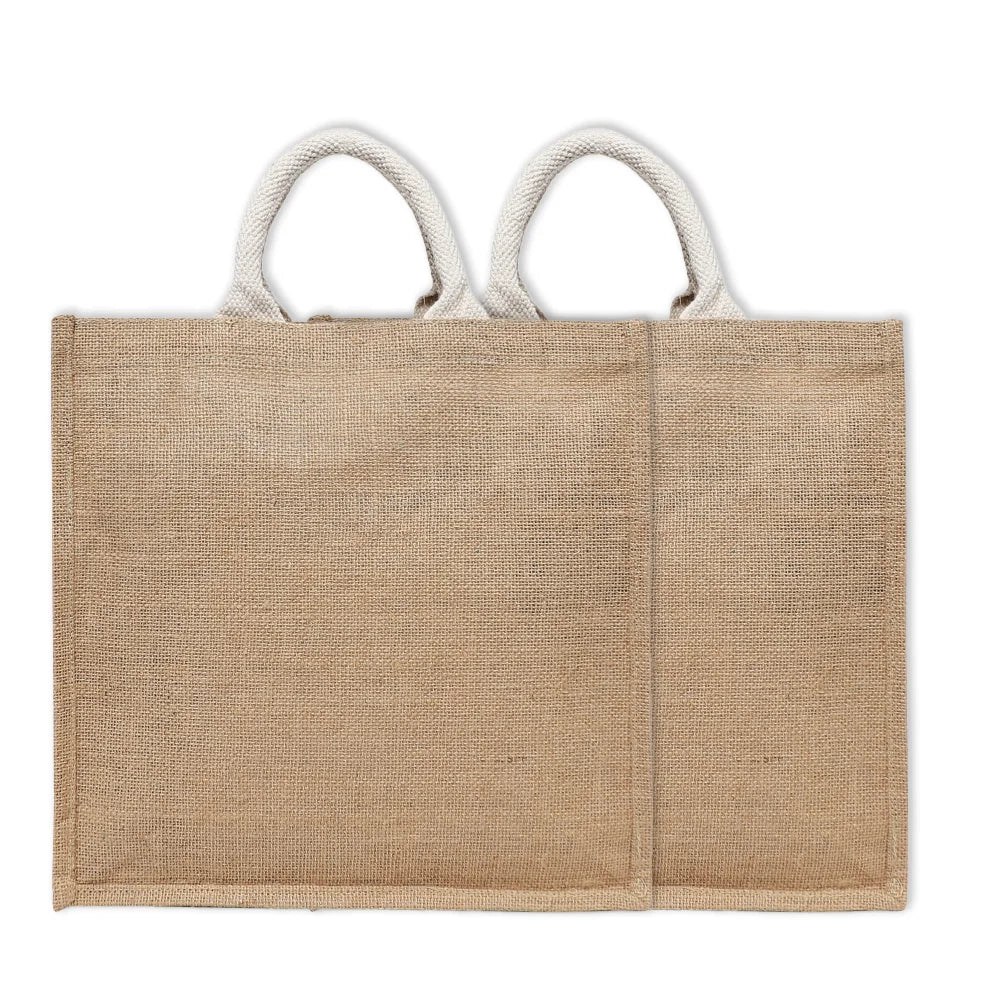 BYFT011808 BYFT Laminated Jute Tote Bag With Gusset Natural Jute Set of 2.webp