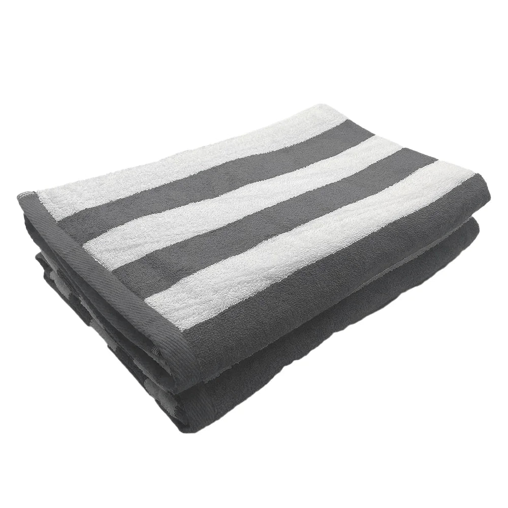 BYFT Petunia Grey - White Large Cabana Stripe 90 x 180 Cm Beach Towel Set of 02