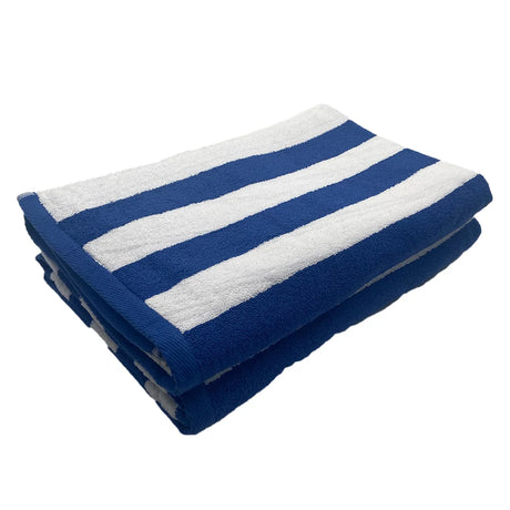BYFT Petunia Blue - White Large Cabana Stripe 90 x 180 Cm Beach Towel Set of 02