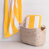BYFT Petunia Yellow - White Large Cabana Stripe 90 x 180 Cm Beach Towel Set of 02