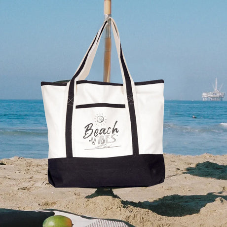 BYFT013961 BYFT White Canvas Bag with Black Tape Beach Vibes Design C.webp