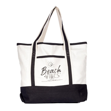 BYFT013961 BYFT White Canvas Bag with Black Tape Beach Vibes Design.webp