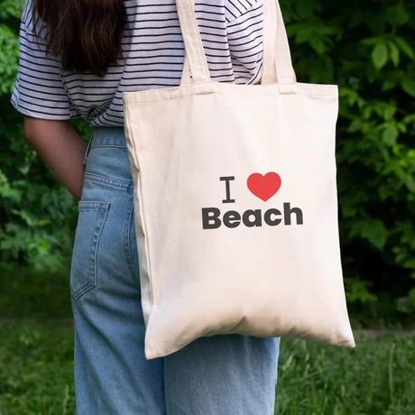 BYFT013987 BYFT Natural Cotton Flat Tote Bag I Love Beach Design B.webp