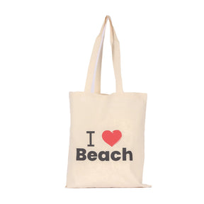 BYFT013987 BYFT Natural Cotton Flat Tote Bag I Love Beach Design