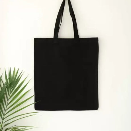 BYFT013988 BYFT Black Cotton Flat Tote Bag Plain A.webp