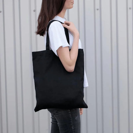 BYFT013988 BYFT Black Cotton Flat Tote Bag Plain B.webp