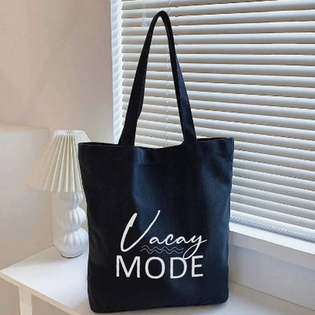 BYFT013990 BYFT Black Cotton Flat Tote Bag Vacay Mode Design B.webp
