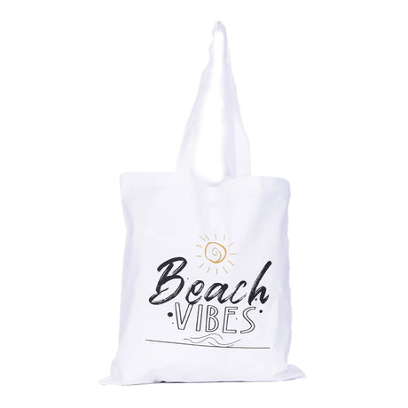BYFT013993 BYFT White Canvas Flat Tote Bag Beach Vibes Design.webp