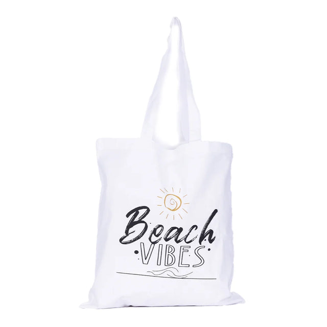 BYFT013993 BYFT White Canvas Flat Tote Bag Beach Vibes Design.webp