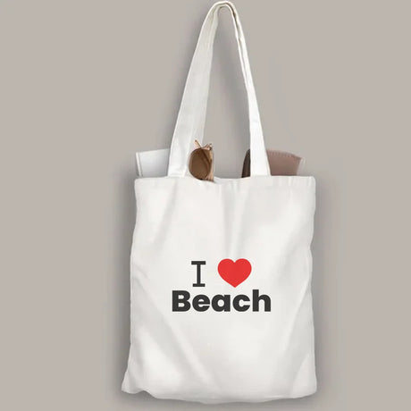 BYFT013995 BYFT White Canvas Flat Tote Bag I Love Beach Design B.webp
