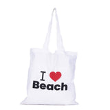 BYFT013995 BYFT White Canvas Flat Tote Bag I Love Beach Design.webp