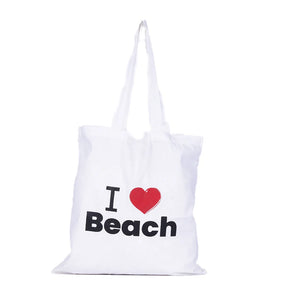 BYFT013995 BYFT White Canvas Flat Tote Bag I Love Beach Design
