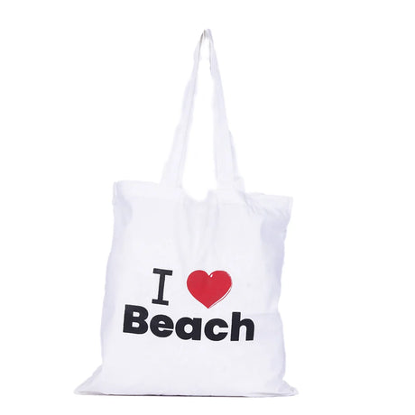 BYFT013995 BYFT White Canvas Flat Tote Bag I Love Beach Design.webp