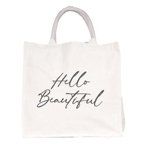 BYFT013998 BYFT Laminated Natural Canvas Bag Hello Beautiful Design