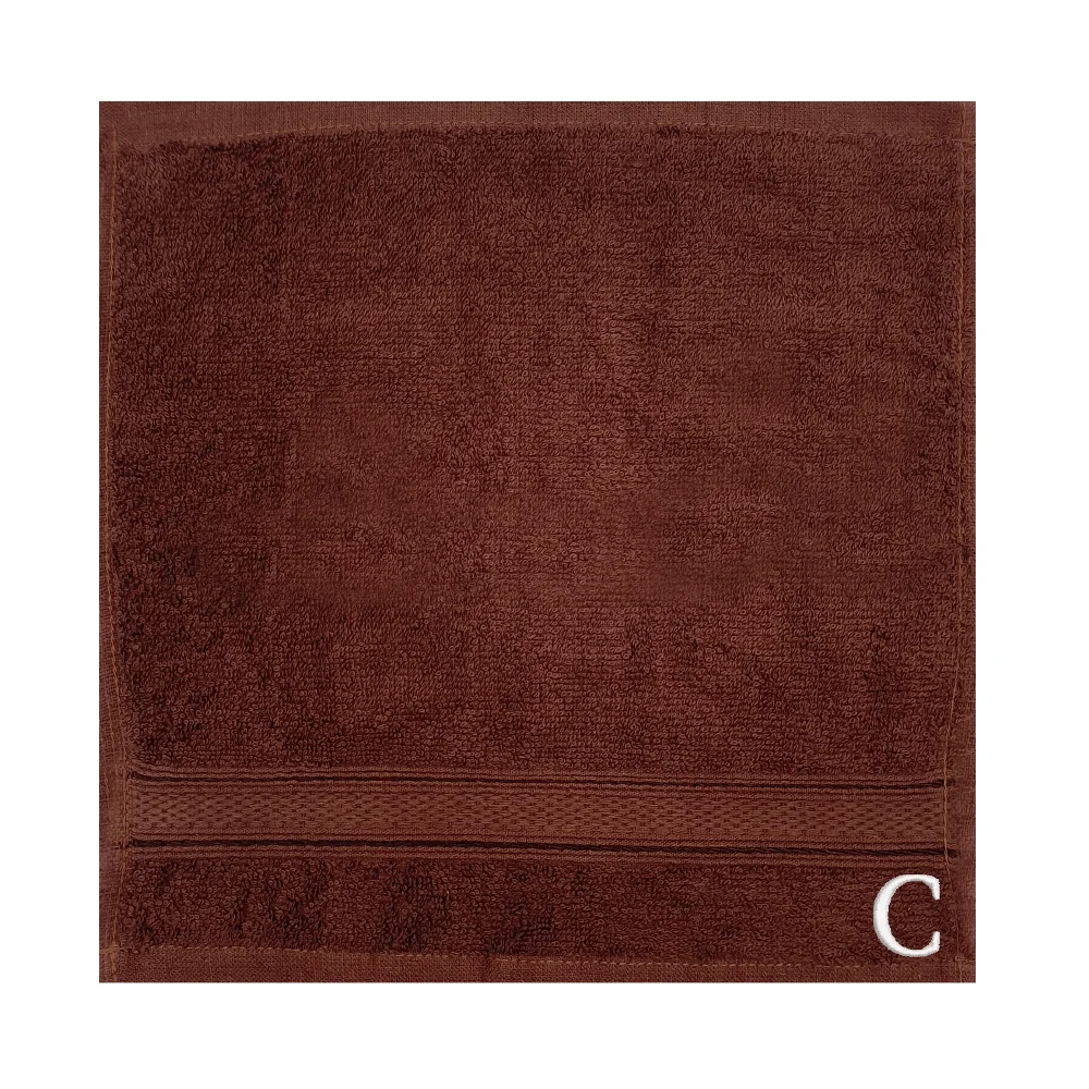 BYFT Daffodil Monogrammed Face Towel Brown 30 x 30 Cm