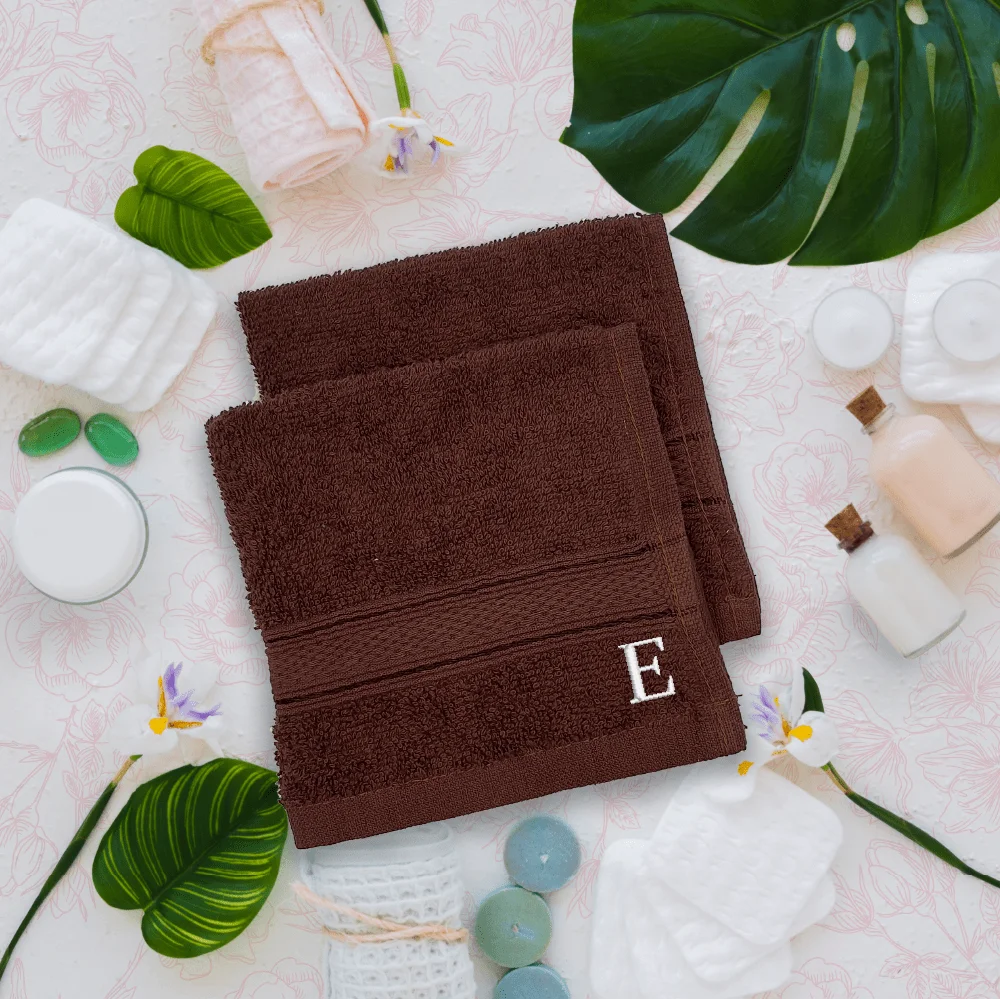 BYFT Daffodil Monogrammed Face Towel Brown 30 x 30 Cm