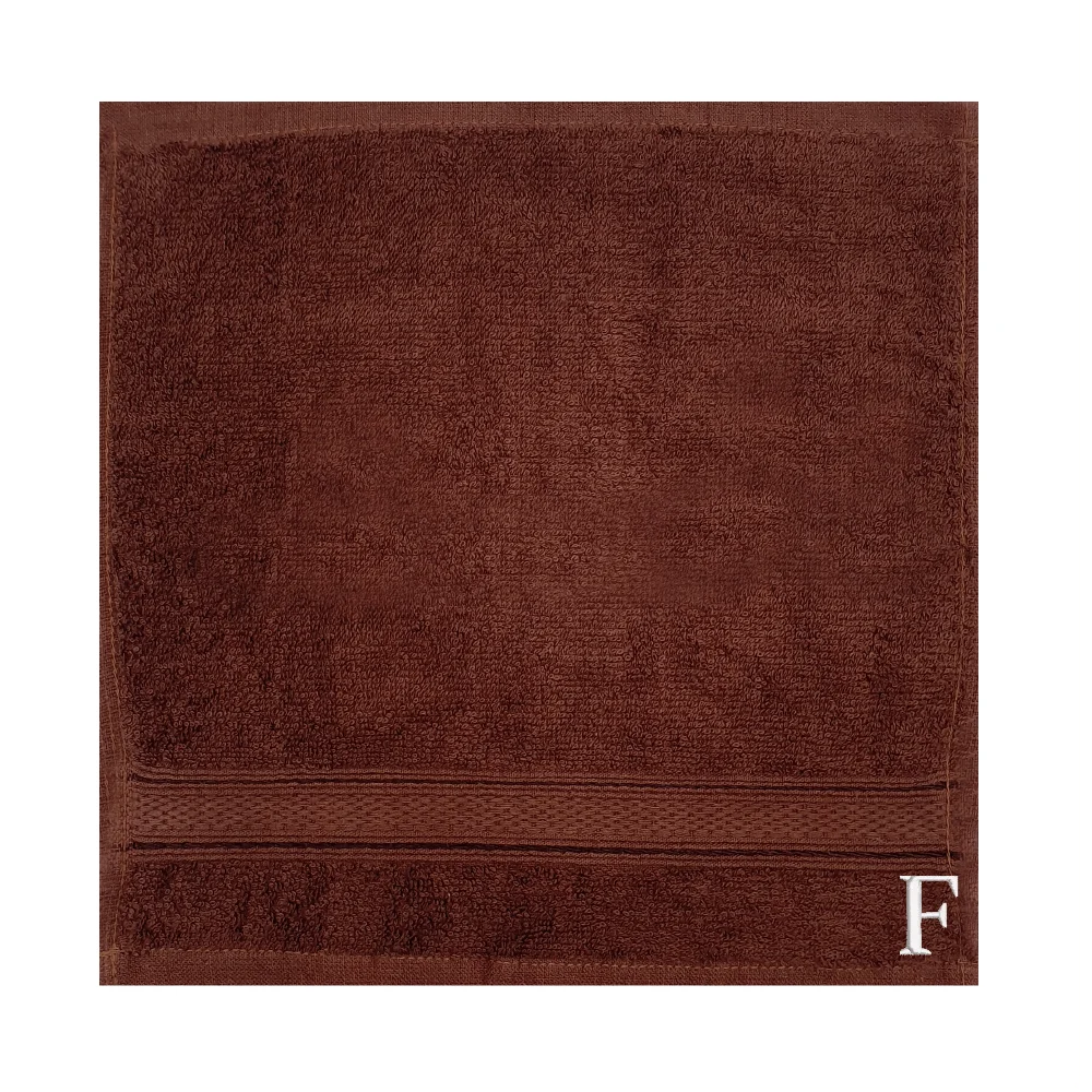 BYFT Daffodil Monogrammed Face Towel Brown 30 x 30 Cm