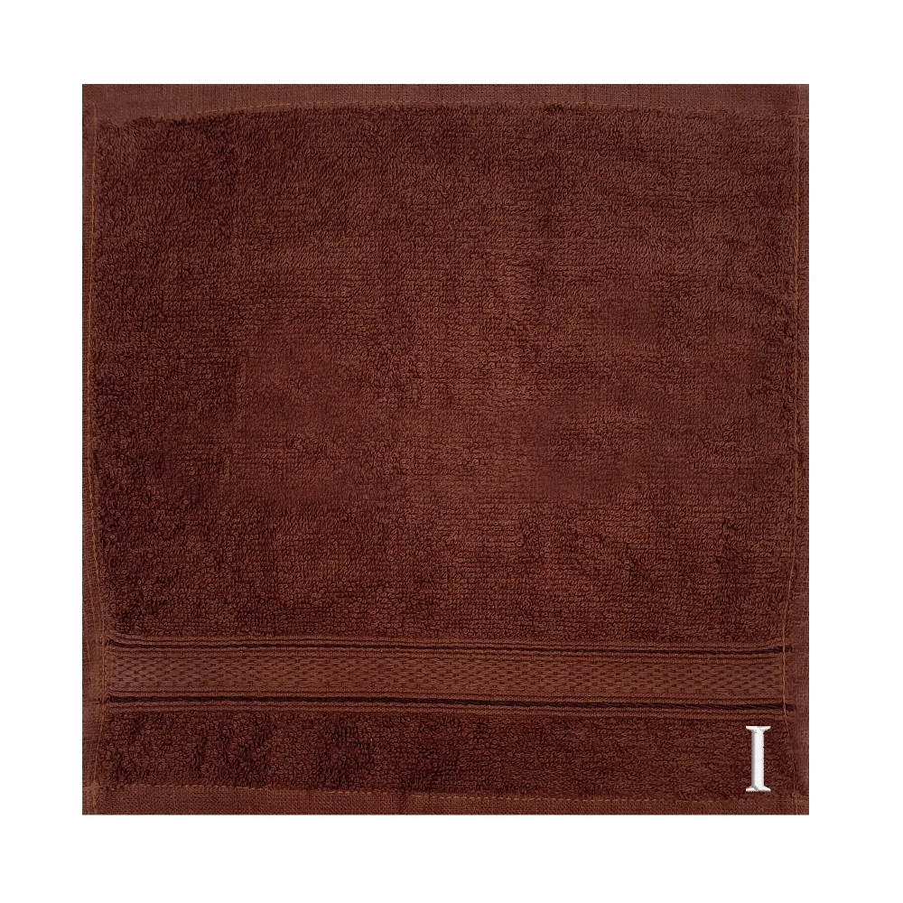 BYFT Daffodil Monogrammed Face Towel Brown 30 x 30 Cm