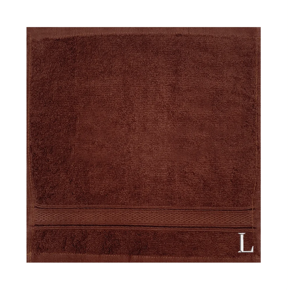 BYFT Daffodil Monogrammed Face Towel Brown 30 x 30 Cm