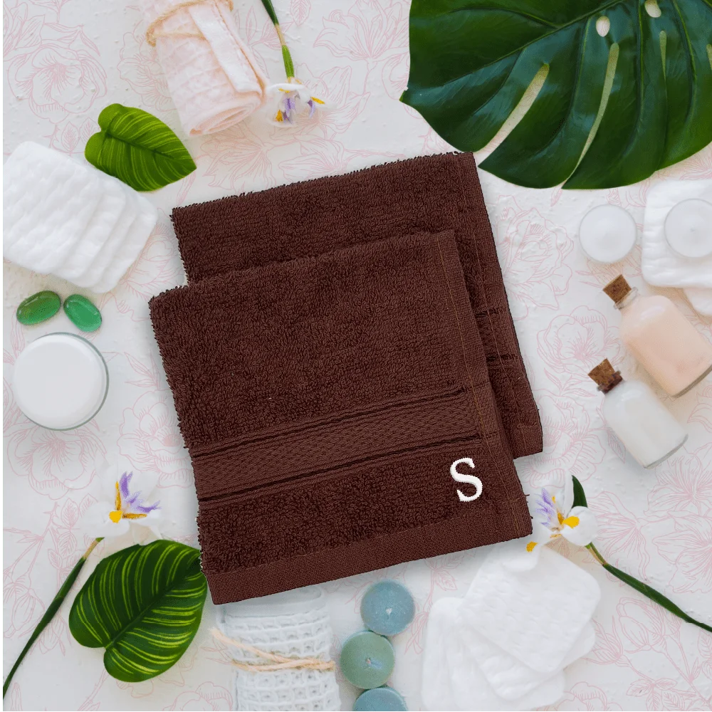 BYFT Daffodil Monogrammed Face Towel Brown 30 x 30 Cm