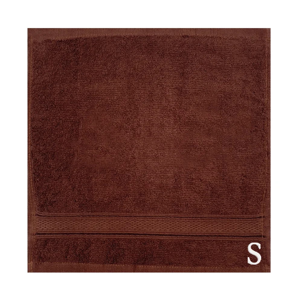 BYFT Daffodil Monogrammed Face Towel Brown 30 x 30 Cm
