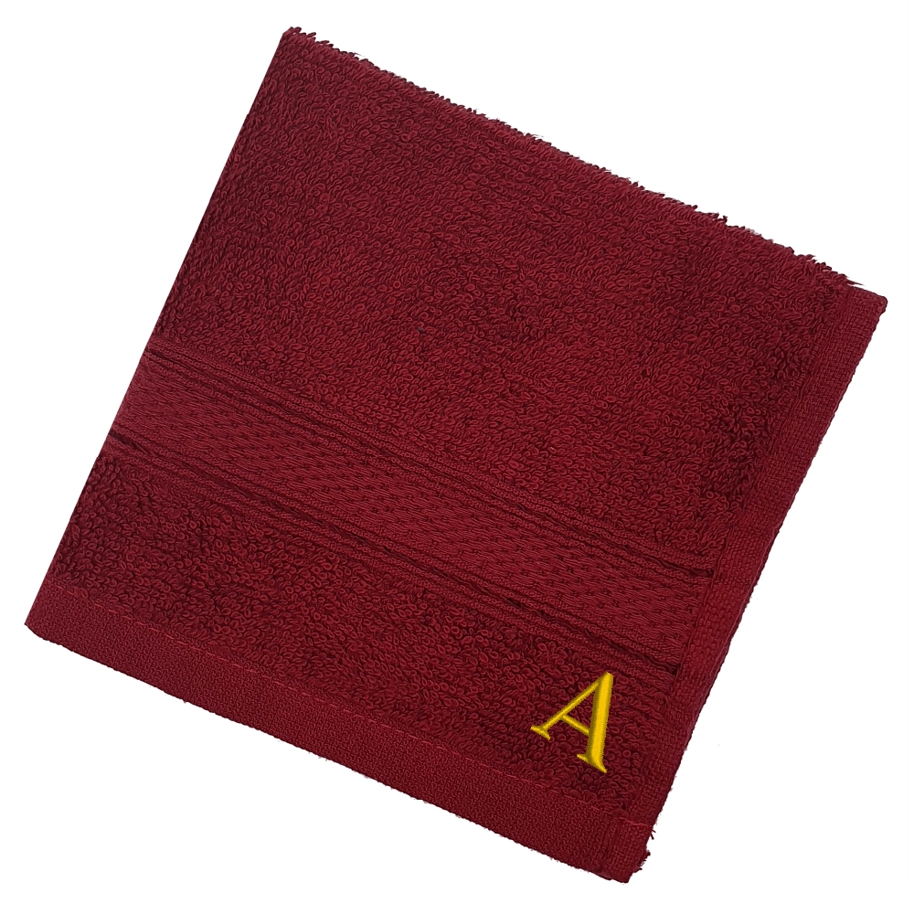 BYFT Daffodil Monogrammed Face Towel Burgundy 30 x 30 Cm
