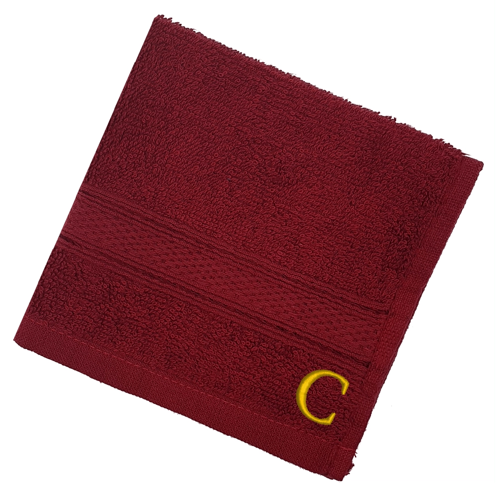 BYFT Daffodil Monogrammed Face Towel Burgundy 30 x 30 Cm