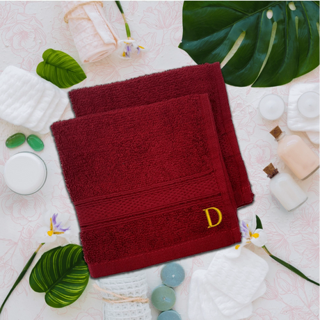 BYFT Daffodil Monogrammed Face Towel Burgundy 30 x 30 Cm
