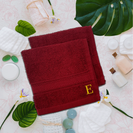 BYFT Daffodil Monogrammed Face Towel Burgundy 30 x 30 Cm