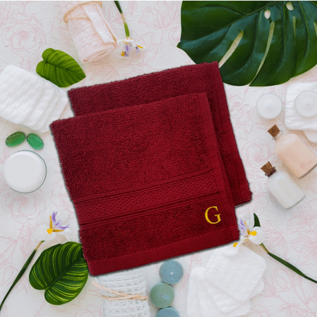 BYFT Daffodil Monogrammed Face Towel Burgundy 30 x 30 Cm