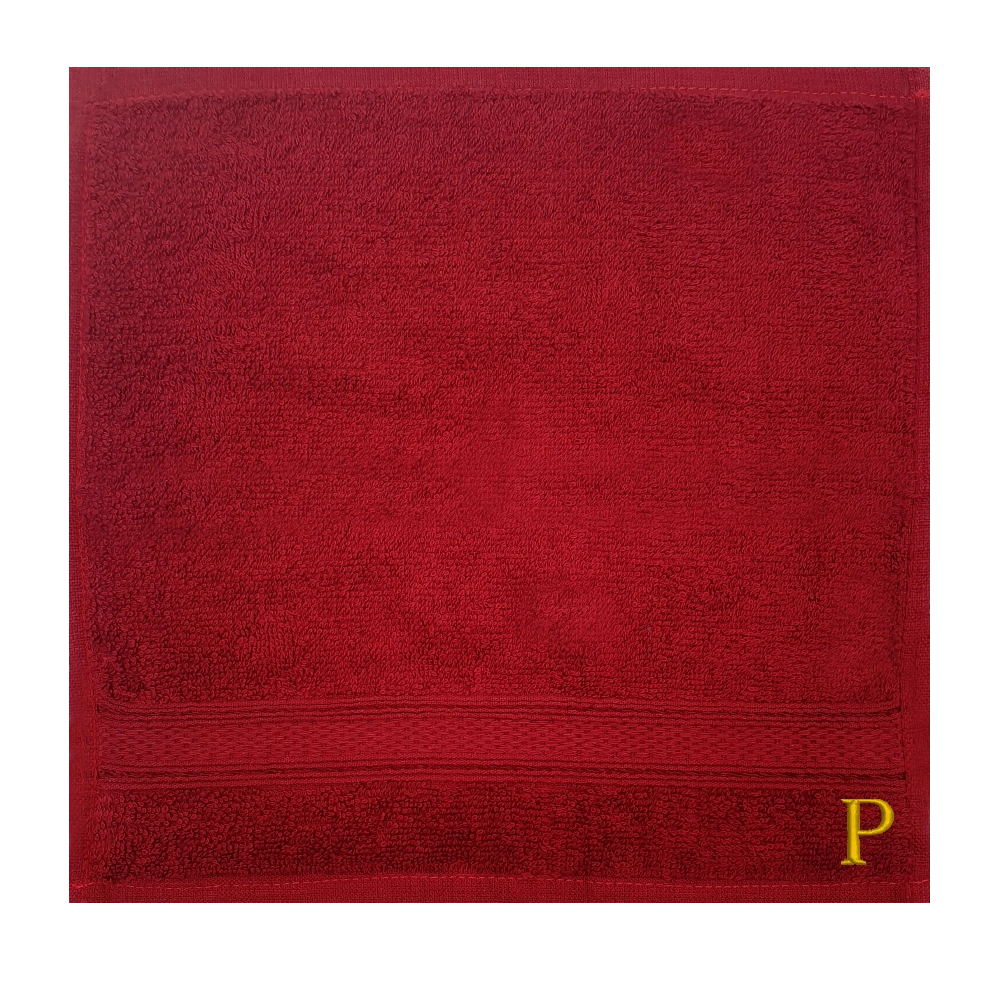BYFT Daffodil Face Towel Burgundy Monogrammed Pure Cotton Personalised Initial / Letter / Alphabet Perfect For Gifting Set of 06